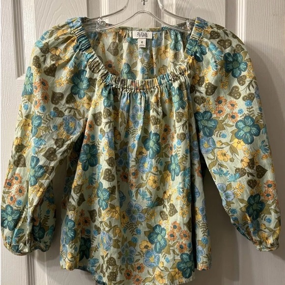 a.n.a Tops - ANA Blouse Womens XS Blue & Yellow Top Floral 3/4 Sleeve